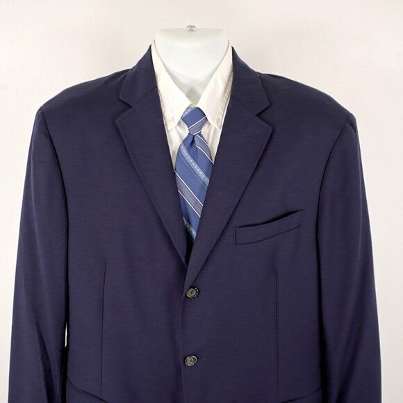 Polo Ralph Lauren Flannel Virgin Wool Italy Blue 3 Button Blazer Large 40L Uncon - Picture 1 of 13